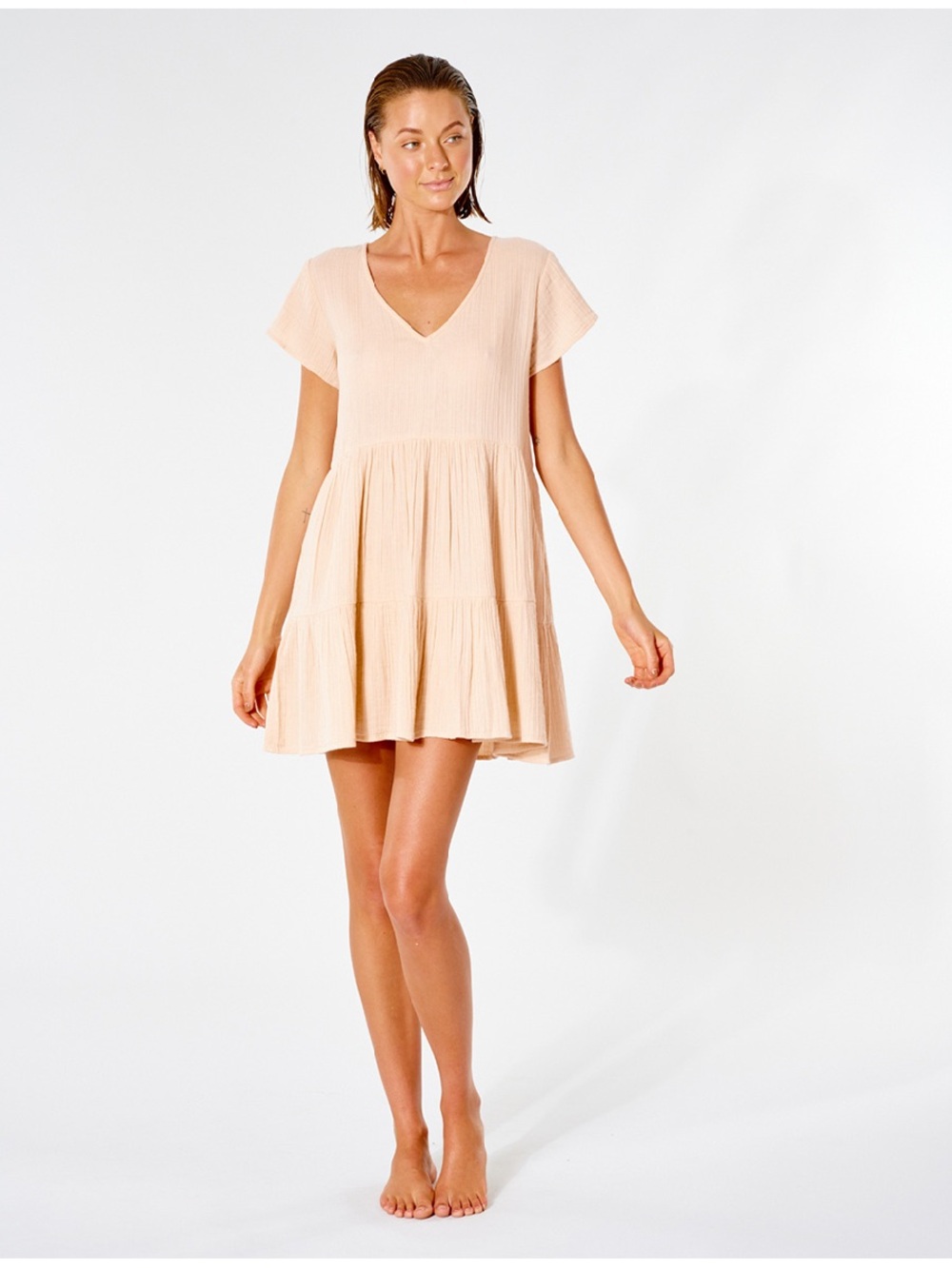 Rip Curl Peach Gauze V-Neck Babydoll Dress